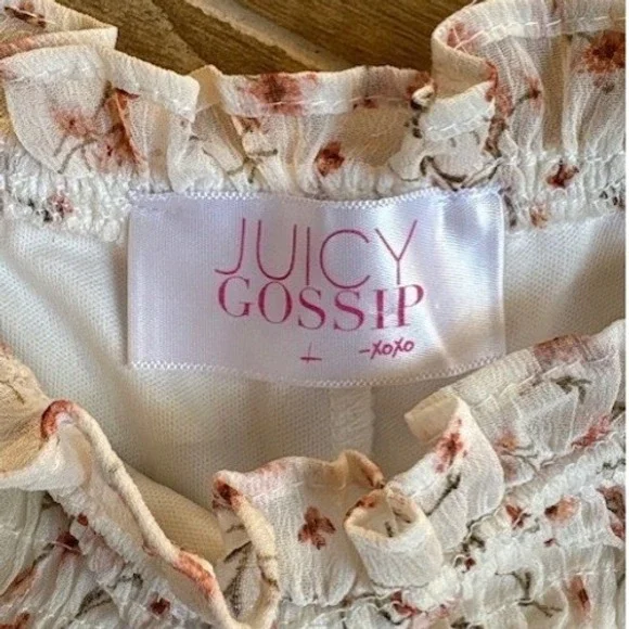 Juicy Gossip Ditsy Floral Ruched Mini Sheer Dress 12 Cottage Coquette Puff - Picture 3 of 7